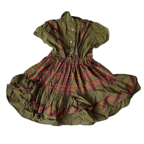 VTG 70s 80s Chic Tots Girls 5/6? Dress Pinafore Plaid Stripe Circle - Picture 9 of 10